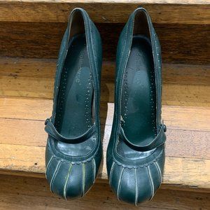 Dollhouse Leather Heels in Emerald Green